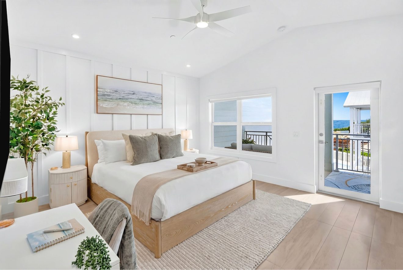 Sunny balcony daybed with ocean views
