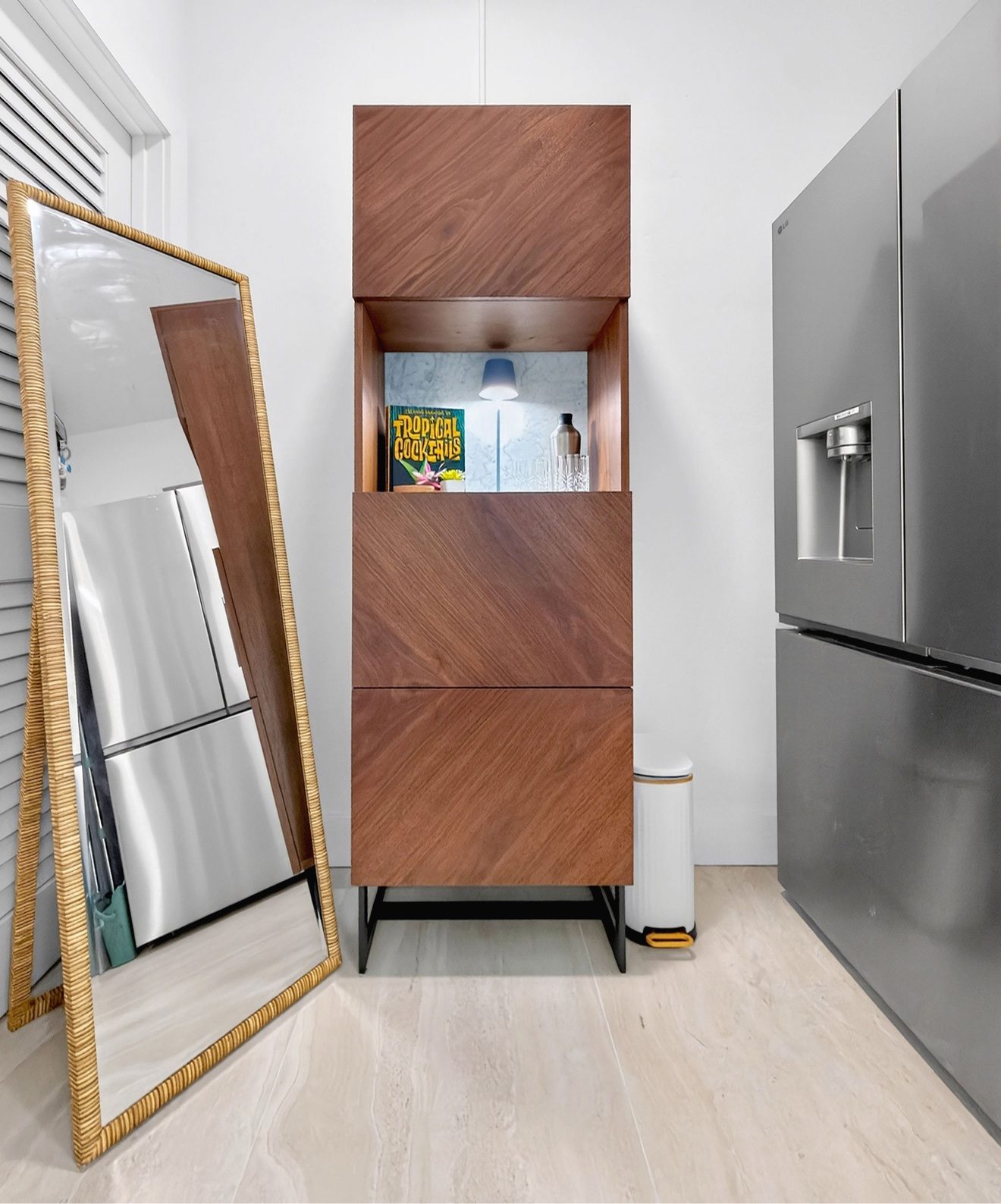 Kitchen coffee bar nook with refrigerator